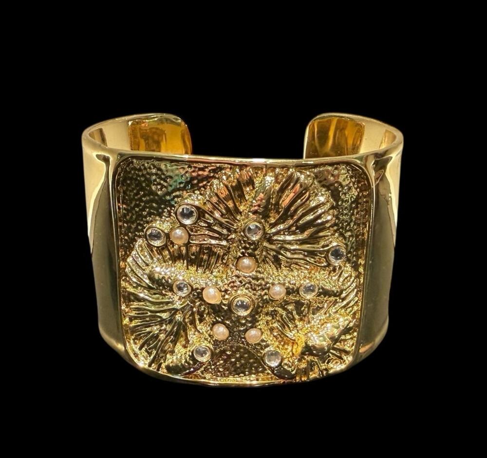Lilly Pulitzer Gold Crystal Metallic Sea Treasure Starfish Beach Cuff Bracelet